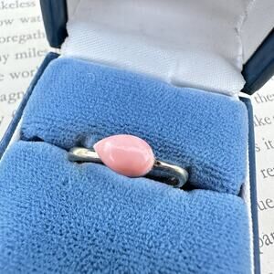 Angel Skin Coral Ring Sterling Silver Teardrop Cabochon Minimalist Dainty 925 7
